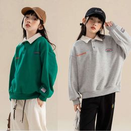 2024 Spring Girls Sweatshirtler Uzun Kollu Polo Gömlek Çocuklar Moda Çocuklar Kroper Genç Okul Kıyafetleri Bebek Giyim L2405