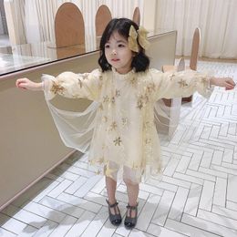 Girl Dresses Summer Baby And Girls Stars Shawl Patchwork Long Sleeves 3 Layers Gauze Princess Kids Sweet Skirt Children Outfits 2-8Yr