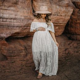 2023 Summer Lace Dresses Boho Maternity Photography Slash Neck Pregnancy Casual Long Dress