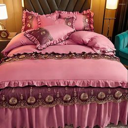 Bedding Sets Bed Skirt Princess Style 4pc/Set Set Lace Sheet Quilt Cover Pillow Case Solid Polyester High Quality Soft Lining