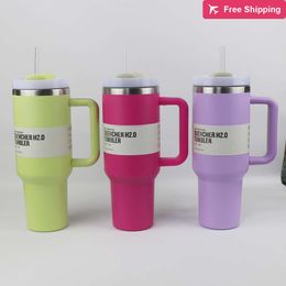40 Oz Tumbler with Handle Lid and Straw Insulated Stainless Steel Termos Dupe Travel Mug Iced Cof stanliness standliness stanleiness standleiness staneliness N2YM