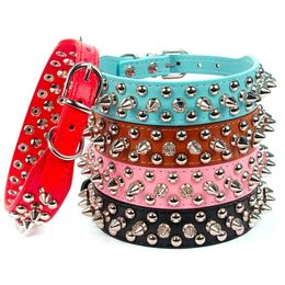 Adjustable Leather Pet Dog collar Neck Strap Supplies PU Leather Punk Rivet Spiked Dog Collar Pet Collars For Small Dog Cat 240515