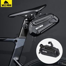 WILD MAN Bike Bag Rear Waterproof Bicycle Saddle Bag Hard Shell Cycling Accessories Bag Can be hung tail lights 1.2L 240516