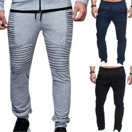 Men's Pants Fashion Men Solid Colour Drawstring Elastic Waist Sport Pleated Trousers