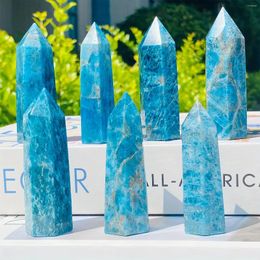 Decorative Figurines Blue Apatite Natural Crystal Tower 6 Faceted Single Point Chakra Stone For Meditation Home Decor Collection Gift