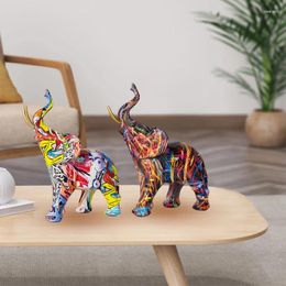 Decorative Figurines Graffiti Elephant Figurine Resin Colorful Statue Home Decor Animals Sculptures Feng Shui Interior Room Office Modern