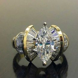 Wedding Rings Huitan Romantic Womens Finger Ring Gold Shining Marquis CZ Creative Design Party Anniversary Gift Luxury Jewellery Q240514
