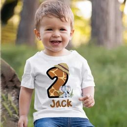 T-shirts Personalised Forest Animal Number Childrens T-shirt Customised Name Childrens Shirt Boys and Girls Clothing Childrens Birthday Gift ShortsL2405