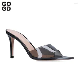 Dress Shoes GOGD Women's High Heels Clear Summer Thin Transparent Fish Mouth Slippers Elegant Style Slip-On Sandals