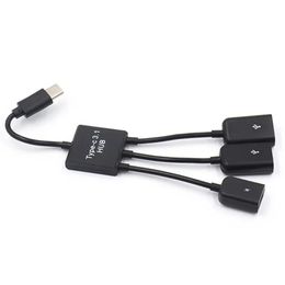 2024 3 In 1 Micro USB HUB Male To Female Double USB 2.0 Host OTG Adapter Cable Converter Extender Universal for Mobile Phones BlackDouble USB OTG Converter