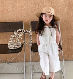 Clothing Sets Girls Summer Set 2024 Korean Solid Embroidered Top And Wide Leg Pants Two Pieces Casual Comfortable