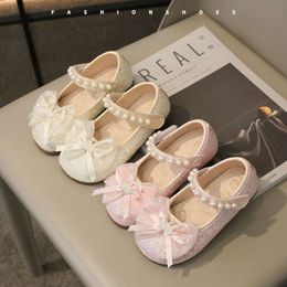 Girls Mary Jane with Bow-knot Fashion Kids Pearls Crown Princess for Party Wedding Children Leather Shoes Non-slip L2405 L2405