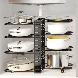 Kitchen Storage Adjustable Pan Organizer Under Cabinet Cookware Pot Lid Rack For 8-Layers Organization Shelf Cutting Board