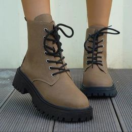 Boots Women's Ladies Shoes Cross-tied Colour Matching Daily High Quality Round Toe Mid-Calf Basic Girl Easy Dark Brown