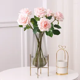 Decorative Flowers Artificial Simulation Latex Flower Moisturising Touch Curling Rose Wedding Home Living Room El Decor Fake Plant Roses
