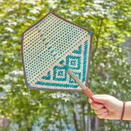 Decorative Figurines Natural Bamboo Braided Fan Chinese Style Hand-Woven Summer Pu Cooling Mosquito Repellent Portable Hand Fans Home Decors