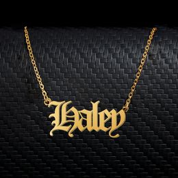 Haley Old English Name Necklace Stainless Steel 18k Gold plated for Women Jewellery Nameplate Pendant Femme Mothers Girlfriend Gift