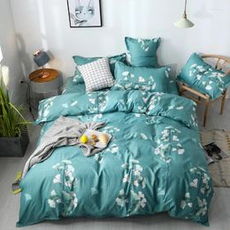 Bedding Sets Home Texile Sheet Pillowcase&duvet Cove Set Duvet Cover Bed Leaf Green Linens Blue Bedclothes Fashion Adult