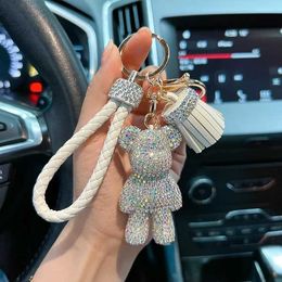 Personalised Diamond Stud Little Violent Bear Keychain Cute Nano Rope Tassel Car Keychain Exquisite Gift Pendant J240509