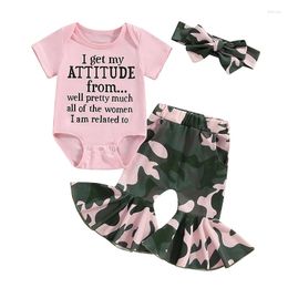 Clothing Sets Pudcoco Infant Baby Girl Summer Outfits Letter Print Short Sleeve Rompers Camouflage Flare Pants Headband 3Pcs Clothes Set