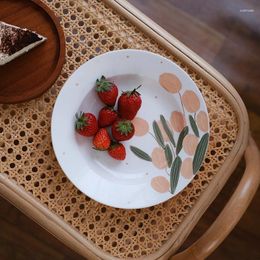 Plates Japanese Style Round Flat Ceramic Plate Tulip Ins Porcelain Dinnerware Afternoon Dessert Pudding Cookies