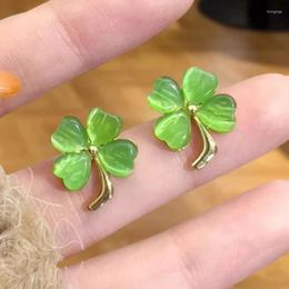 Stud Earrings Fashion Luxurious Lucky Clover Opal For Women Green Colour Love Heart Crystal Earring 2024 Jewellery Mom