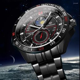 Wristwatches Forsining Two Dial Calendar Stainless Steel Men Mechanical Automatic Wrist Watches Top Military Sport Male Clock