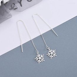 Dangle Earrings Real 925 Sterling Silver Snowflake Drop Box Chain Front Back Post Through Earring Fine Jewelry For Women