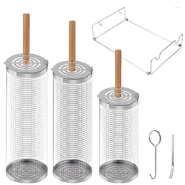 Tools Nesting Grill Baskets BBQ Vegetable Wire Mesh Cylinder With Handle Portable Basket For Chicken Seafood Barbcue Accessories