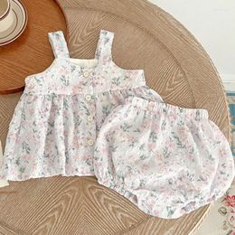 Clothing Sets Baby Girl Summer Casual Clothes Set Children Sleeveless Floral Camisole Shorts Retro Suit Boutique Kids