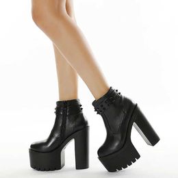 Сапоги готические черные лодыжки для женщин плюс женские туфли на высоком каблуке шнурки Nigh Club Sexy Short Bootsrd5 H240516