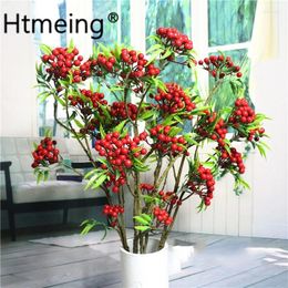 Decorative Flowers Artificial Fruits Hawthorn Berries Fake Plants Stem Branches With Leaf Wedding Home Party El Decor DIY
