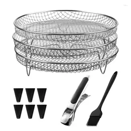 Double Boilers Stackable Air Fryer Rack Stainless Steel Round Three Racks For Multi Layer Dehydrator KItchen Supplies