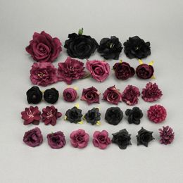 Decorative Flowers Black Peony Rose Rayon Flower Heads Combo Set In Bulk Artificial Fake Kit 30Pcs/Pack For DIY Crafts Decor