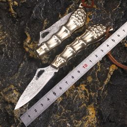 1Pcs New High Quality Damascus Folder Knife Damascus Steel Blade Stainless Steel Handle Outdoor Camping Hiking EDC Pocket Knives Gift Knife
