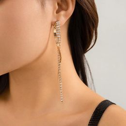 Dangle Earrings IngeSight.Z Punk Flat Snake Chain Long Tassel Drop For Women's Exquisite Rhine Trendy Party Wedding Jewelry