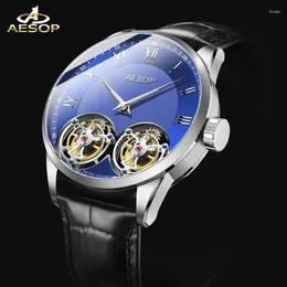 Wristwatches AESOP Authentic Men's Manual Steel Double Wheel Tourbillon Fashion Advanced Business Machinery Watch