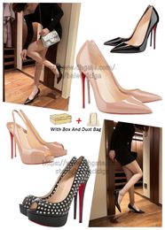 red bottoms women heels Round Pointed Toes Rivets Glitter Patent leather Ladies outdoor party wedding shoes