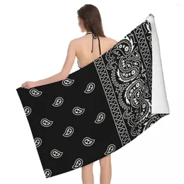 Towel Black And White Paisley Chicano Bandana Style Beach Quick Drying Soft Linen Microfiber Shower Sauna Towels