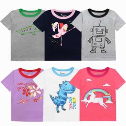 Polos Girl T-shirt Pink Cartoon Dinosaur Childrens Summer Set Baby Boy Short sleeved Top Toddler O-neck T-shirtL2405