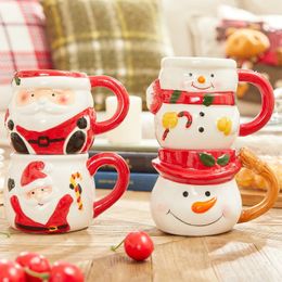Mugs Three-dimensional Hand-painted Santa Claus Snowman Mug Coffee Cup Ceramic Water Creative Christmas Gift