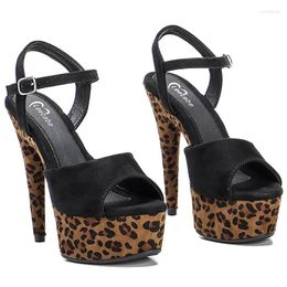 Sandals Leecabe 15CM/6Inch Leopard Print Peep Toe High Heels Stripper Models Party Show Stage Platform Women 1B