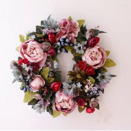 Decorative Flowers Artificial Wreaths Silk Peony Round Heart Simulation Garland For Wedding Party Decoration 35CM