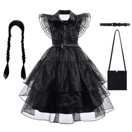 Girl's Dresses Wednesday girl role-playing costume movie Adams girl costume childrens grid party costume Halloween carnival costume 4-12 years WX