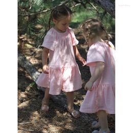 Girl Dresses Cotton Girls' Muslin Dress Summer Baby Kids Short Sleeve Casual Loose Ruffle Princess Handmade Clothes TZ036