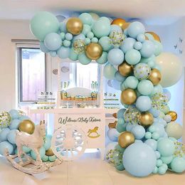 Party Balloons 124pcs Mint Green and Blue Balloon Garland Kit Confetti Latex Balloons for Wedding Bridal Baby Shower Birthday Party Decoration