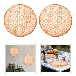 Plates 2 Pcs Coffee Table Tray Round Woven Basket Eating Bamboo Manual Weaving Dessert Pastry Pastoral Style