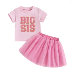 Clothing Sets Summer Kids Toddler Girls Outfits Short Sleeve Letter Embroidery Tops Tutu Skirt Set Clothes