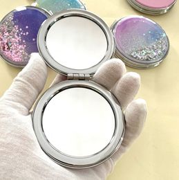 portable travel Girls mini makeup mirror professional quicksand vanity mirrors round cute hand-held spa salon compact mirrors