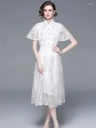 Work Dresses Summer Commuter White Two Piece Sets Women Butterfly Sleeve Short Blouse Mid-length Big Swing Skirt Suits Female